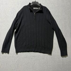 Oscar de la Renta Mens Black Ribbed Quarter Zip Sweater Large Grandpacore Preppy